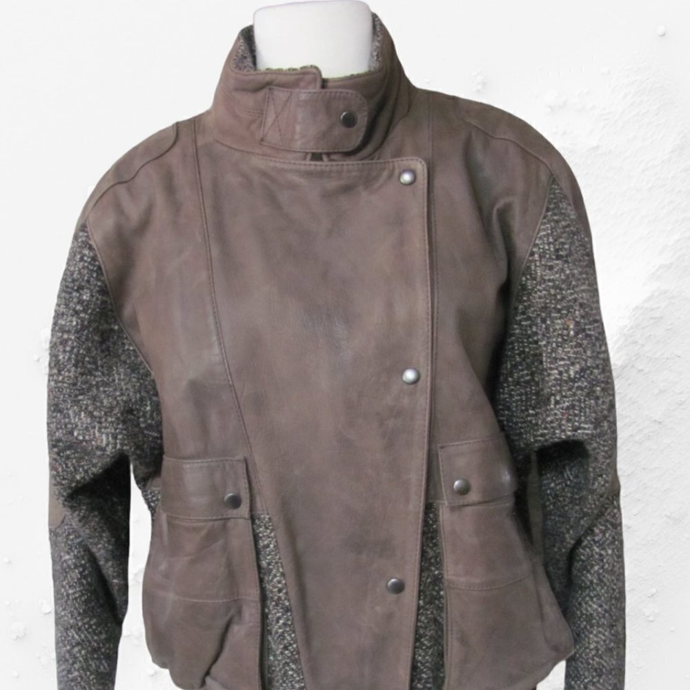 E.Z. SPIRIT LADIES LEATHER & WOOL TWEED JACKET